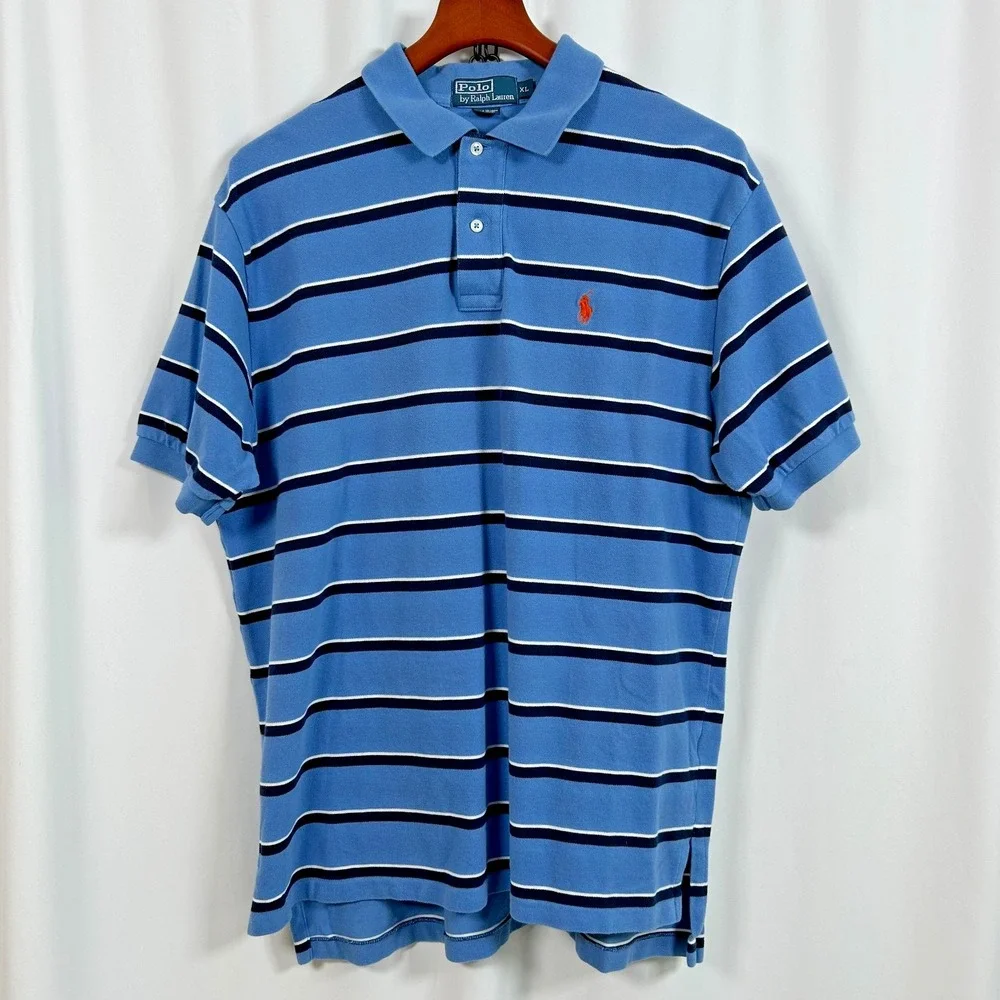 Polo by Ralph Lauren Men's XL Shirt Baby Blue w Blue & White Stripes 100% Cotton